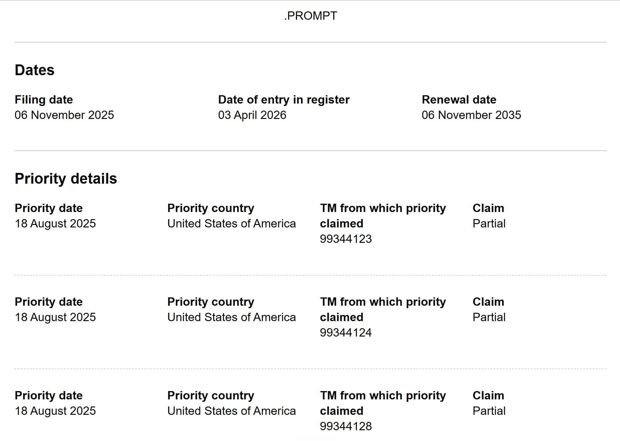 .PROMPT trademark certificate